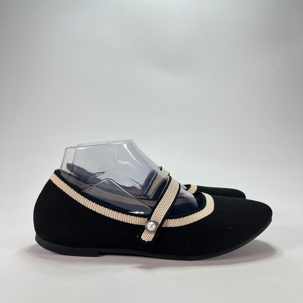 Jellypop Juni Black Knit Mary Jane Flats Pearl Casual Shoes Women's Size 8.5M